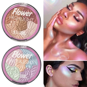 

2020 New 5 Color Flower 3D Baked Bronzer and Highlighter Palette Glow Makeup Shimmer Rainbow Highlight Illuminator Contour