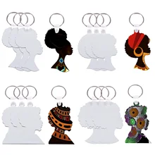 

16 Pieces Afro Female Head Keychain Sublimation Afro Head Shape Keychain Blanks