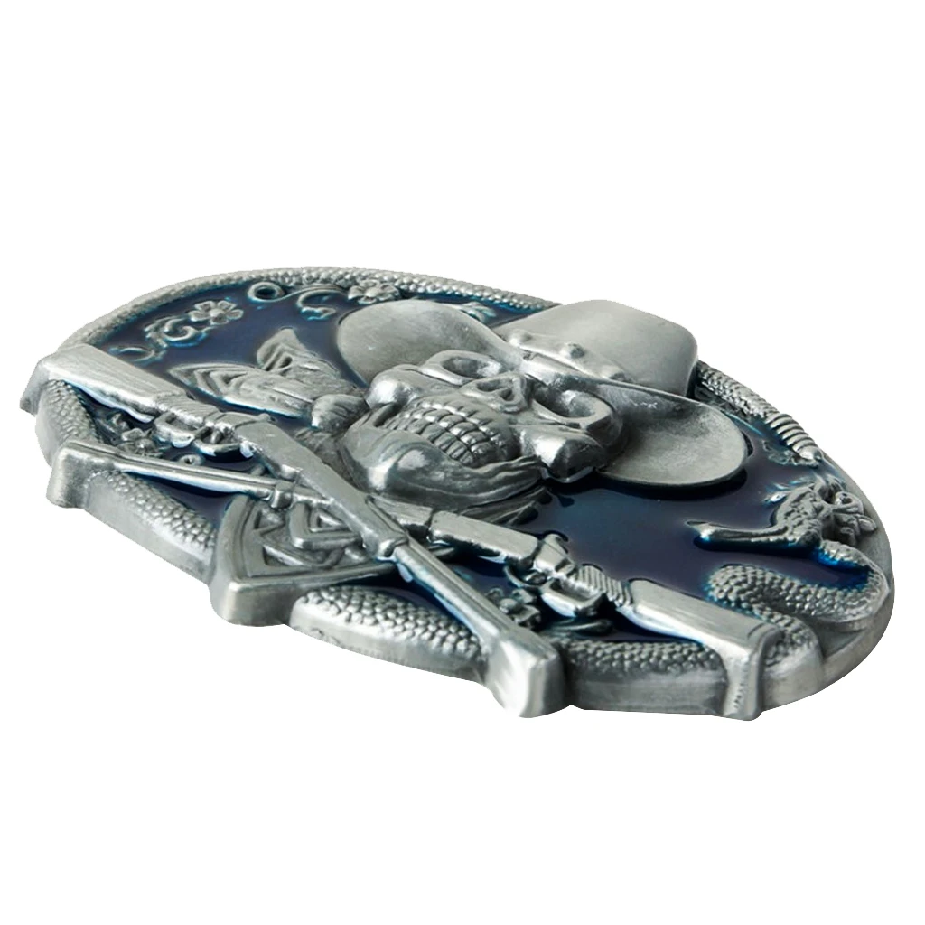 Gothic Skeleton Ghost Head Halloween Hip Hop Cowboy Biker Belt Buckle Blue