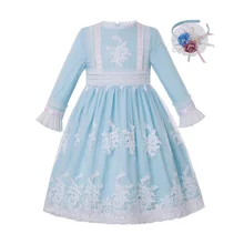 Newest Pettigirl Wholesale Light Blue Embroidery Dress Girl Clothes for Girls Age 3 to 12 Year Children Clothing G DMGD211 A468