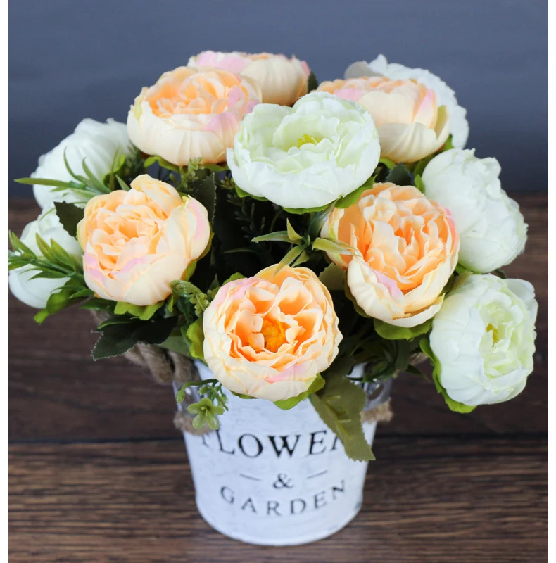 JAROWN 6 Heads Peony Bouquet Peonies Artificial Silk Flowers Wedding Home Decoration Fake Rose Flower Birthday Party Decor (27)