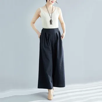 

Classic Solid Linen Women Pants Big Size Loose Straight Oversized Trousers Women High Elastic Waist Ladies Pants Ropa Mujer #3