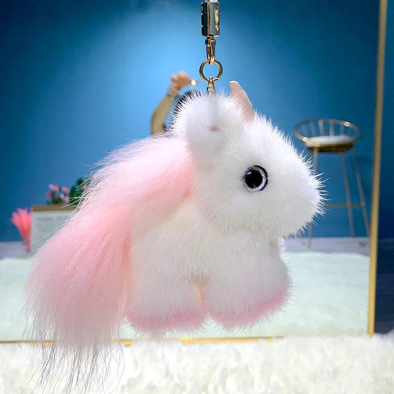 

Real fur Otter plush Pendant Keychain woman Cute fashion luxury unicorn Bags Key Ring animal female Lovely pendant
