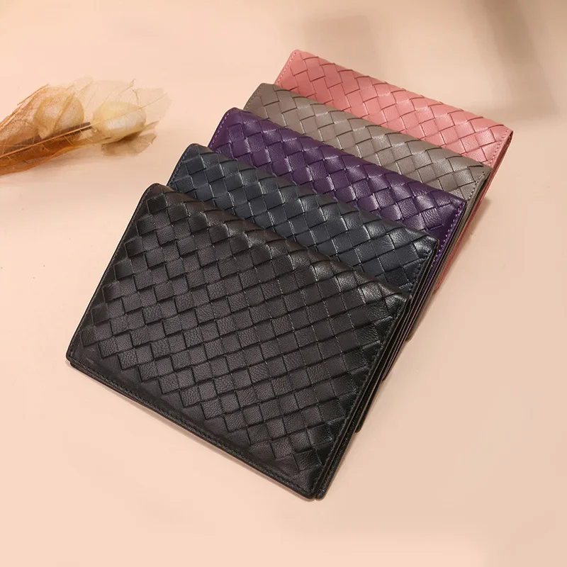 

Wallet Flight Ticket Cowhide Weaving Multi-functional Document Package Fashion Gift Large-Volume Passport Bag