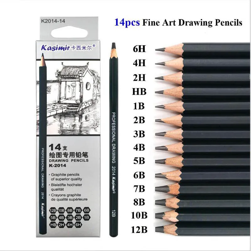 14Pcs/Set Drawing Pencil Set Wooden Professional Art Supplies Hard/Medium/Soft Sketch Charcoal Pencils Art Painting Stationery