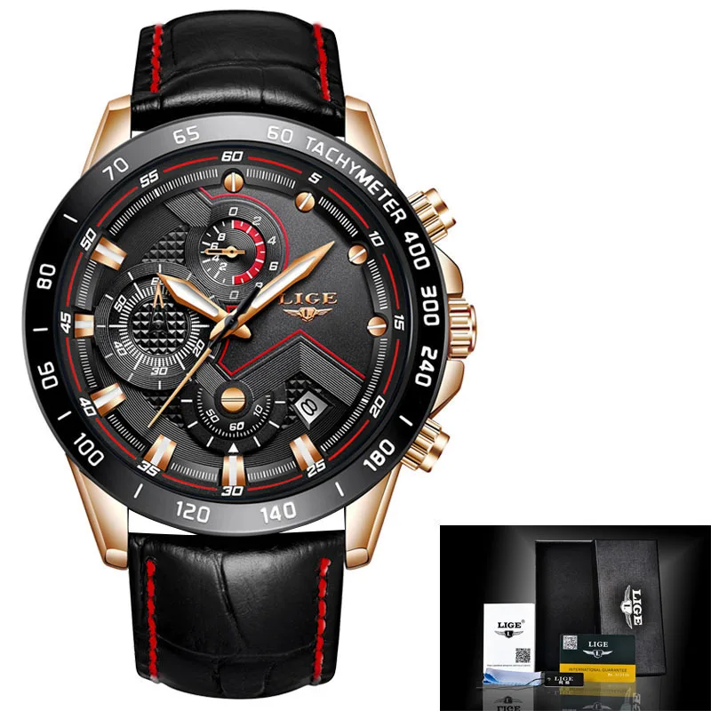 Rose gold black Новые мужские часы LIGE Силиконовые Мужские часы Топ бренд класса люкс мужские военные кварцевые часы мужские спортивные водонепроницаемые часы для мужчин - Цвет: Rose gold black