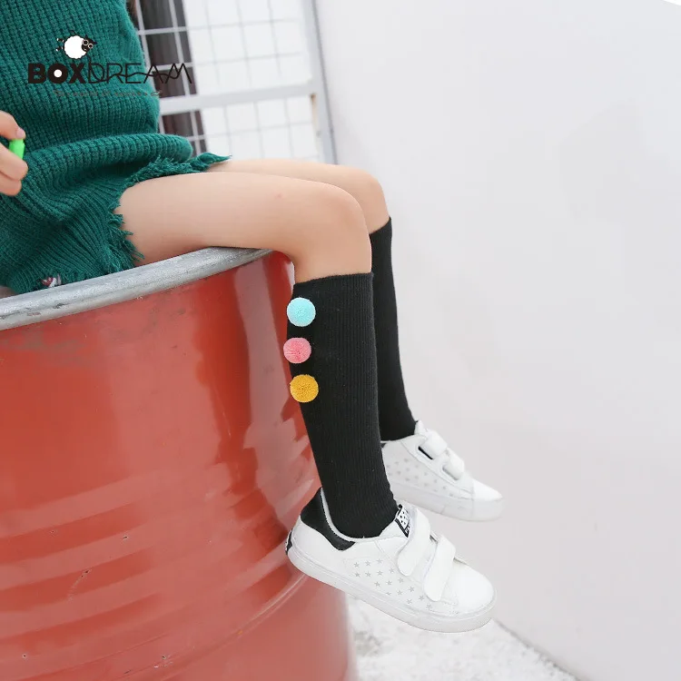 Boxdream Korean-style Spring New Style Tube Children's Socks Combed Cotton CHILDREN'S Socks Three-Color Furry Ball Girls Bunchin