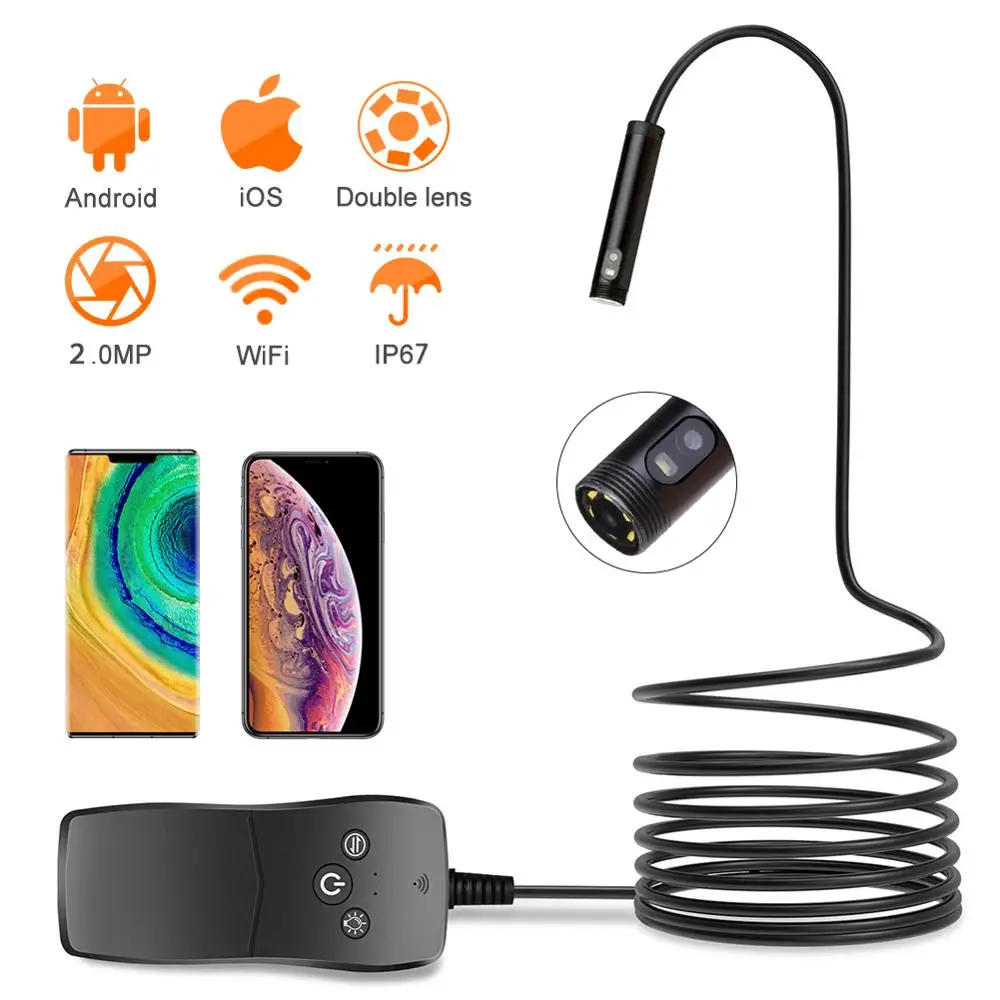  Double Lens Wifi Endoscop Camera 8mm HD Borescope IP67 Waterproof Inspection Camera for Android Sma