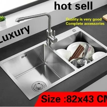 Квартира роскошный большой Кухня ручная раковина двойной паз 304 нержавеющая сталь большая Горячая 82x43 см