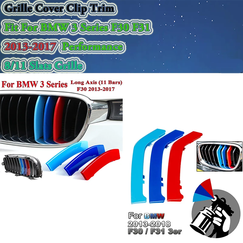 

Kidney Grill Cover Clip Trim 8 11 Slats GT Racing Grille Fit For BMW 3 Series F30 F31 2013-2017 M Performance Accessories