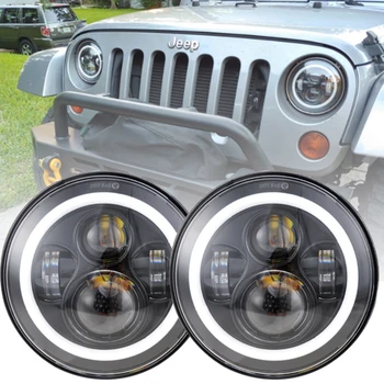 

2x For Lada Niva 7inch LED Headlight Hi/Low Beam Light Halo Angle Eyes DRL Headlamps DC 12V 24V for Jeep Wrangler Unlimited JK