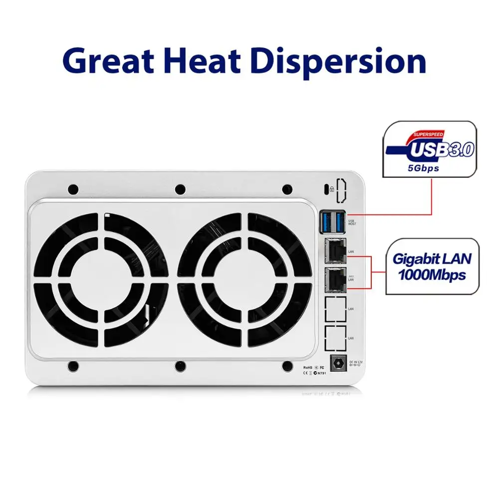 TerraMaster F5-221 NAS 5 베이 클라우드 스토리지, 인텔 듀얼 코어 2.0GHz 플렉스 미디어 서버 네트워크 스토리지, 디스크리스