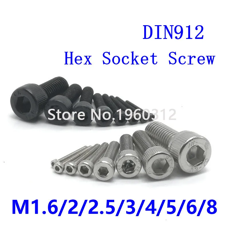 5-50 Uds M1.6 M2 M2.5 M3 M4 M5 M6 M8 * L DIN912 hexagonal de acero inoxidable cabeza de casquillo allen Socket tornillo o Grado negro métrica 12,9 tornillos