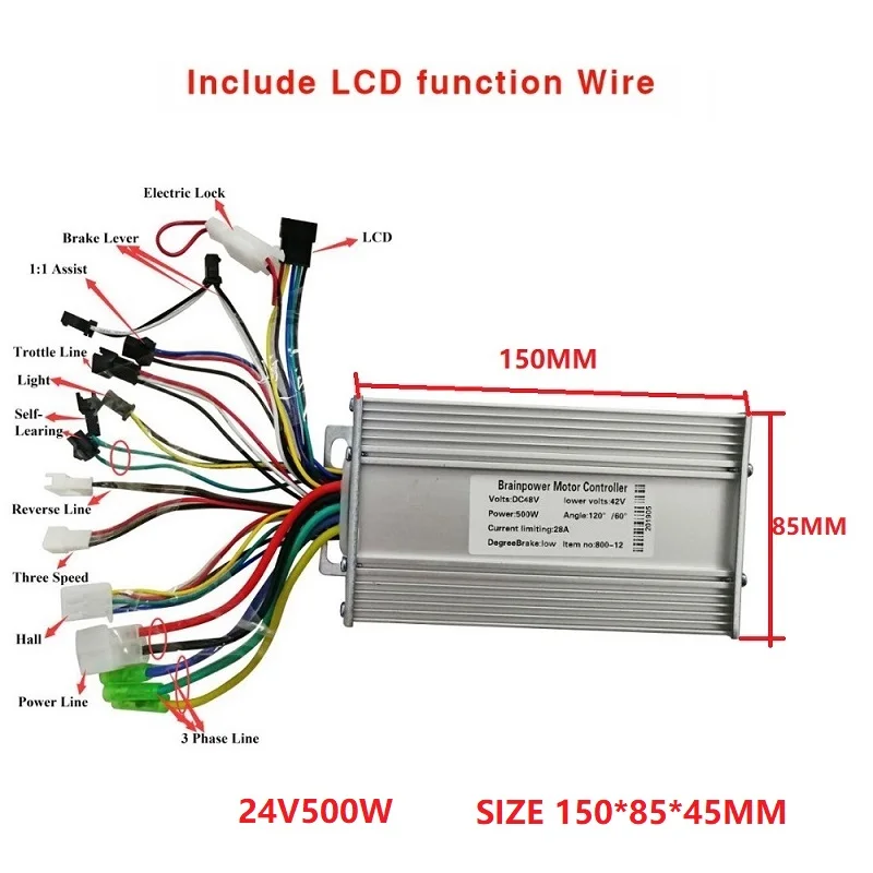 24 В/36 В/48 в 500 Вт MOFSET бесщеточный контроллер BLDC контроллер для электровелосипеда и скутера BLDC контроллер - Цвет: 24V with LCD line