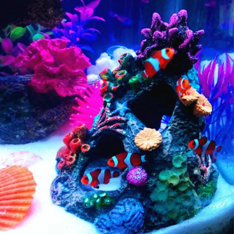 Искусственные аквариумные украшения из кораллов, декоративные камни для аквариума, коралловый риф, пещера для рыб, креветок, скрытый дом, Декор