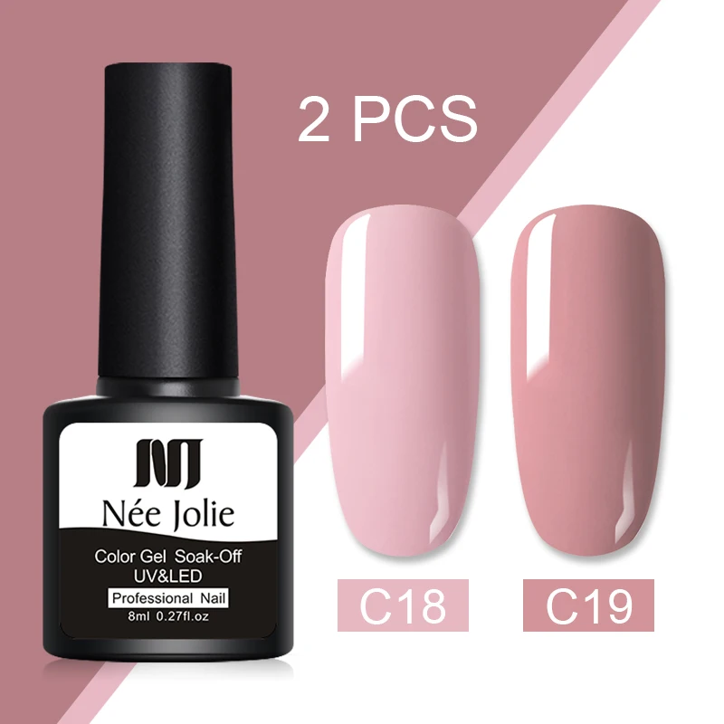 

2 Bottles/set 8ml Nee Jolie Colorful Gel Nail Polish Pure-Color Long Lasting Soak Off UV Nail Art Gel Polish DIY Nail Varnish