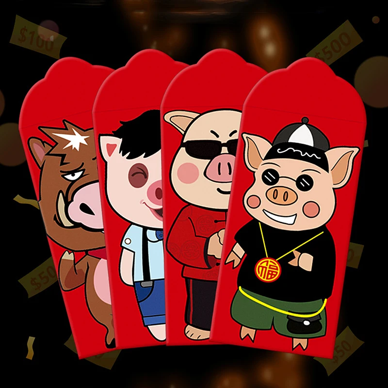 

6Pcs/set Cartoon Pig New Year Red Envelope Lucky Money Chinese Style Paper Envelops Gifts