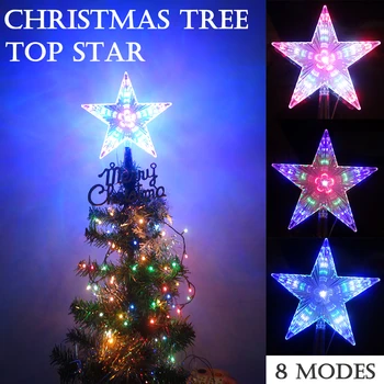 

LED Pentagram Star Light 8 Flashing Modes Battery Christmas Tree Topper Decoration Light Water Effect Multicolor Star Light D30