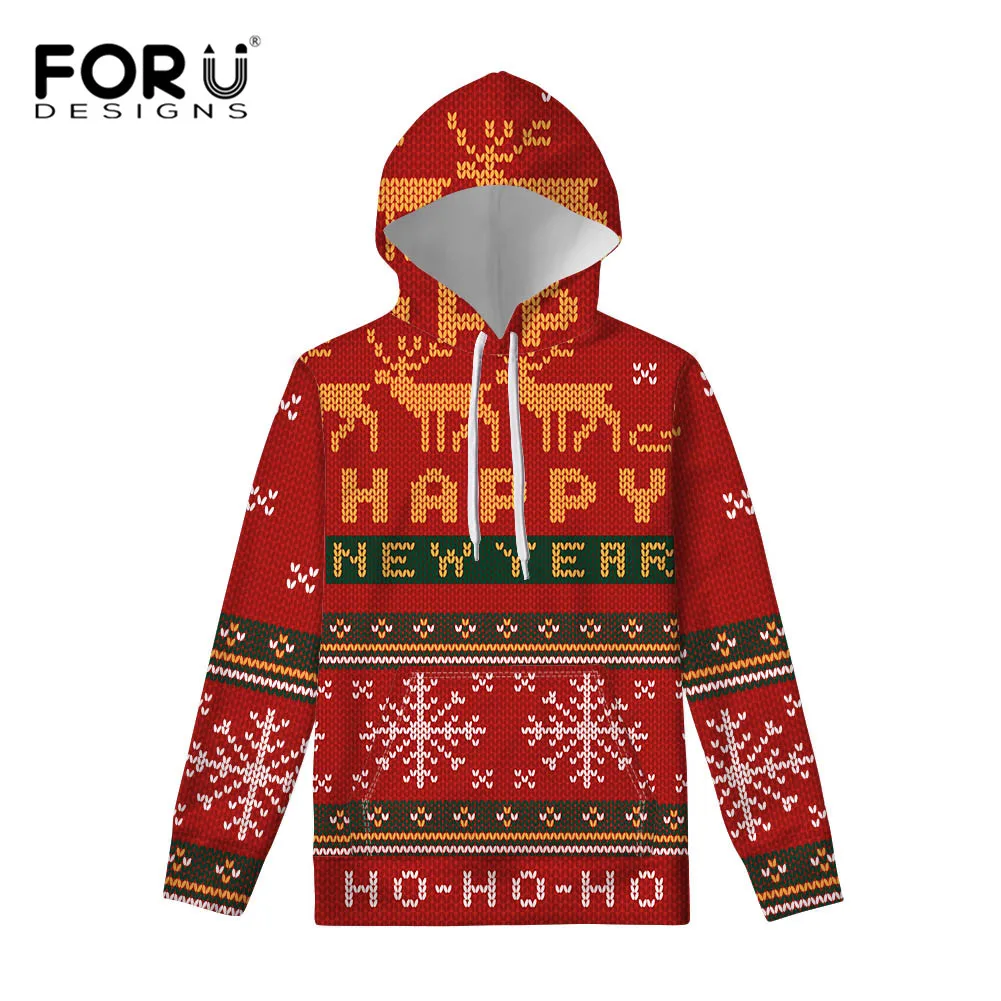 FORUDESIGNS/Рождественская Толстовка для женщин с капюшоном 3D Санта эльф забавные рождественские поддельные волосы узор джемпер Осень Зима Топы Одежда - Цвет: CC2414Z72-1