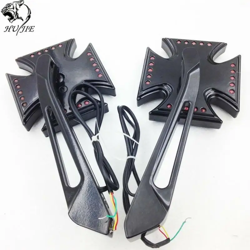Мотоцикл зеркало для Harley Honda Suzuki Kawasaki Yamaha все круизные велосипеды черный на заказ со светодиодным поворотом Siganl интегрированный