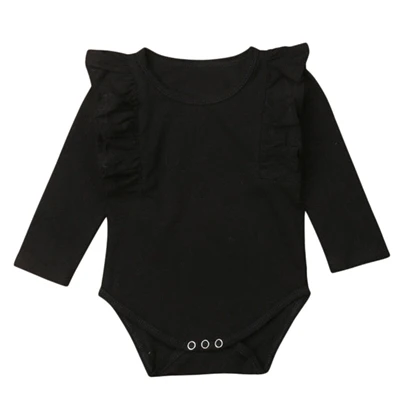 Newborns Long Sleeve Romper Bodysuit Infant Baby Boys Girls Solid Color Ruffle Fashion Autumn Winter Jumpsuit Clothes 3-24M A20 - Цвет: Черный