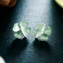 Специальный бренд, модные серьги с клевером для женщин, 925 пробы, серебряные маленькие серьги с опаловым камнем на стержне, новые милые ювелирные изделия, подарки, ED141123