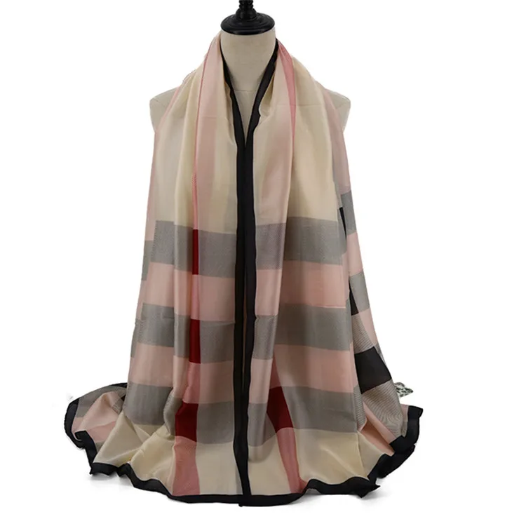 Fashion printed women scarf muslim hijab silk long pashmina grid female foulard Wholesale - Цвет: Розовый