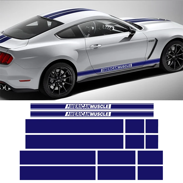 Американская мышечная Боковая дверь полосы Передний Задний бампер капот крыша багажник комплект графические Наклейки на автомобиль для Ford Mustang - Название цвета: Reflective Blue