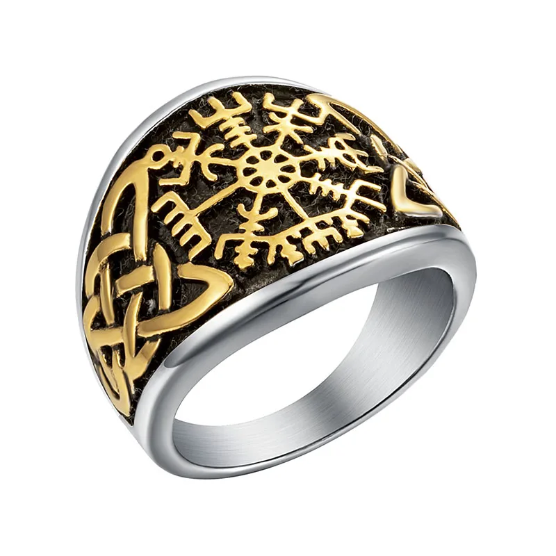 

Men's Gold Color Celtic Viking Nordise Ring Stainless Steel Punk Biker Vinking Rune Ring for Man Women Party Jewelry