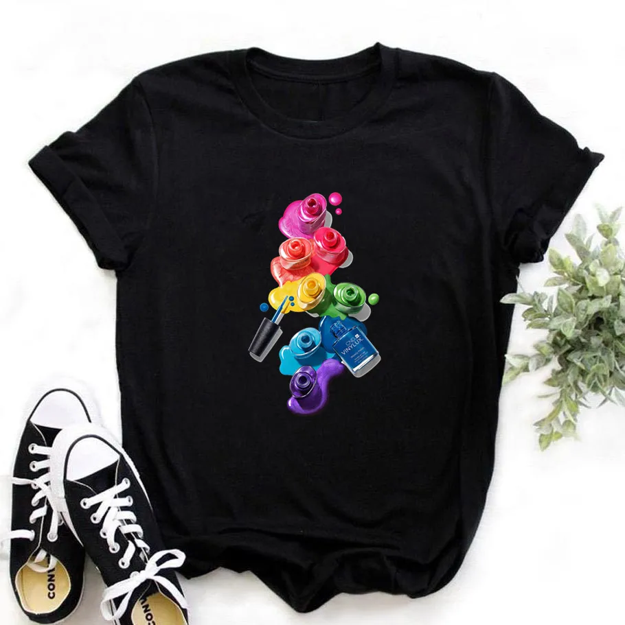 Camiseta con estampado 3D para mujer, camiseta con dibujo de uñas en colores, camisetas de mujer