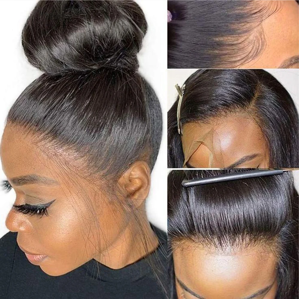 13x6 Lace Frontal Closure Wig Preplucked Brazilian Straight Human Hair Wig Glueless Thick and full remy Short Length for women