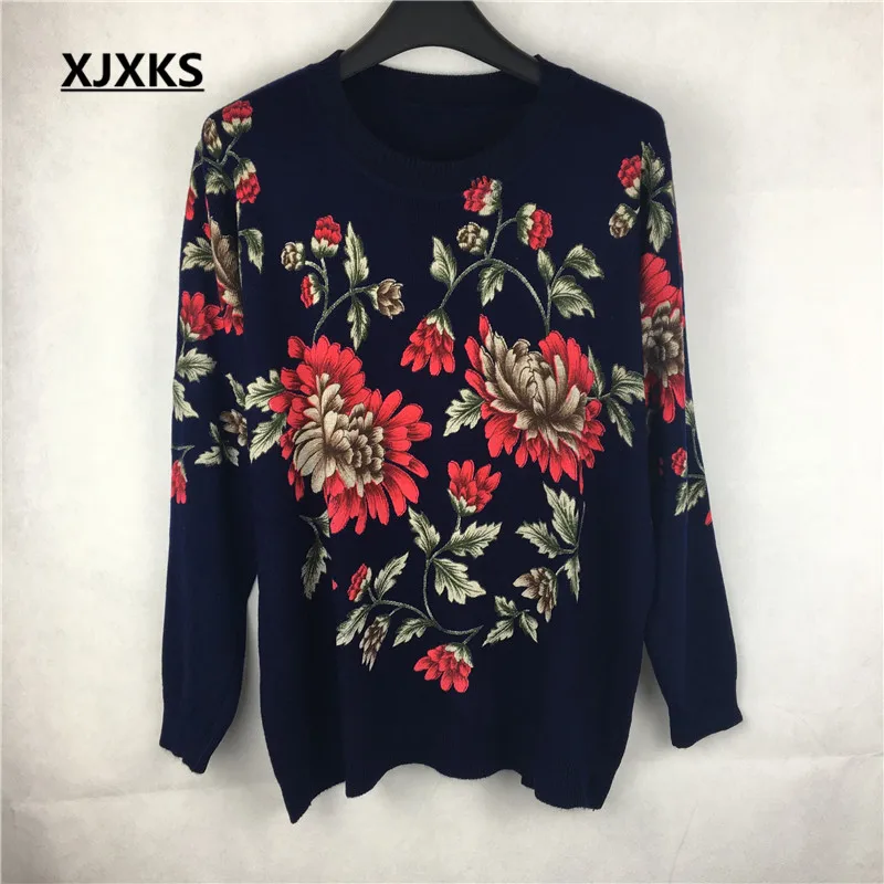 Style 9 XJXKS, женский джемпер, Осень-зима, свитер большого размера с длинным рукавом, женская трикотажная одежда, свободный свитер, Женский пуловер с принтом - Цвет: Style 9