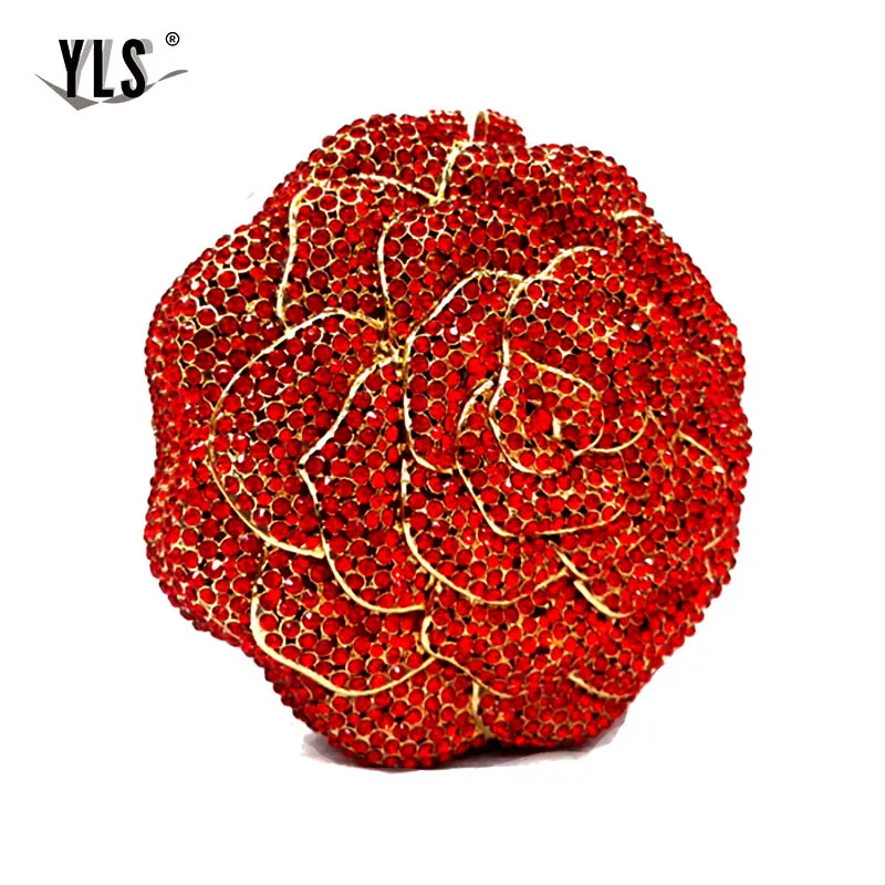 YLS/Роскошная Серебристые сумочки с объемным цветком и бриллиантами; женские дизайнерские стразы; вечерняя сумочка; Bolso Mujer; Новинка года - Цвет: Красный