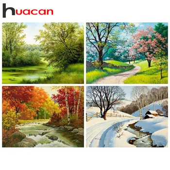 

Huacan Diamond Painting Kit Four Seasons Farmhouse Home Decor Mosaic Cross Stitch Nature Embroidery Scenery Diamond Art