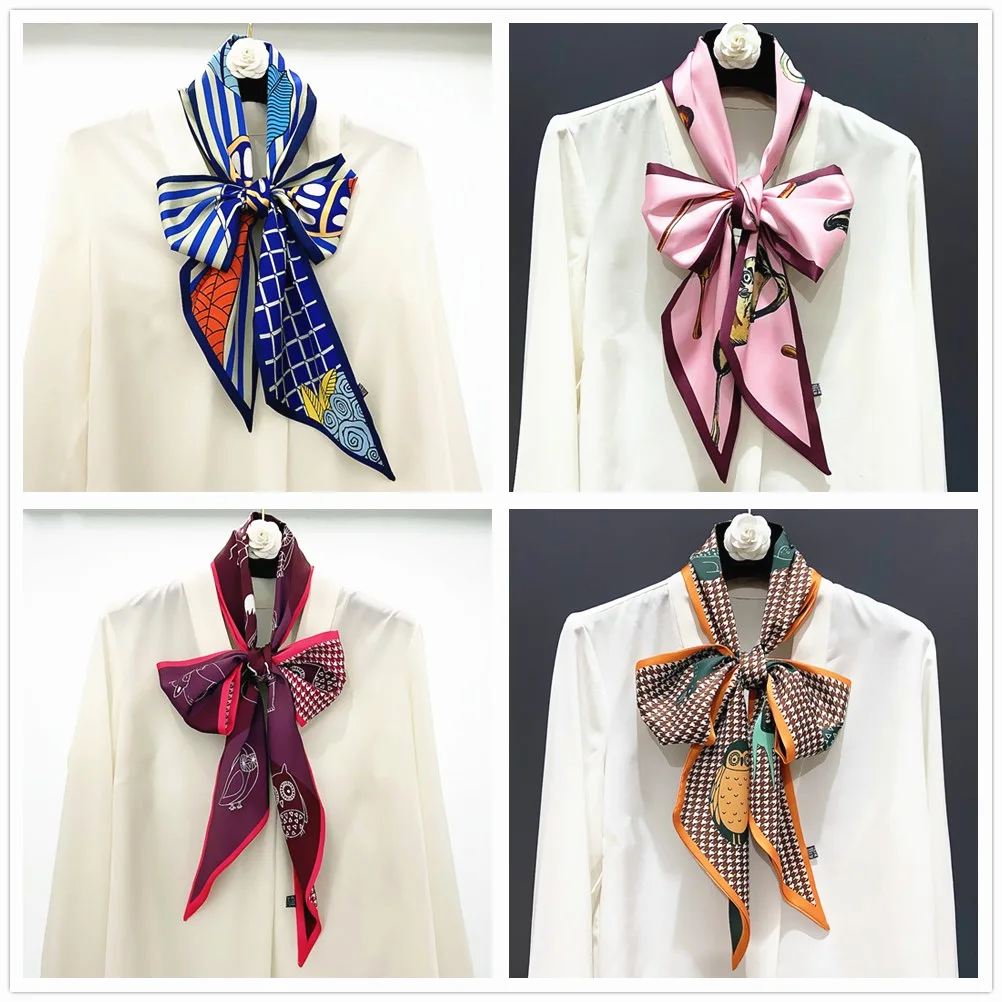 

160*13cm New Style Animal Owl Printed Twill Weave Silk Scarf Women's All-match Long Scarves