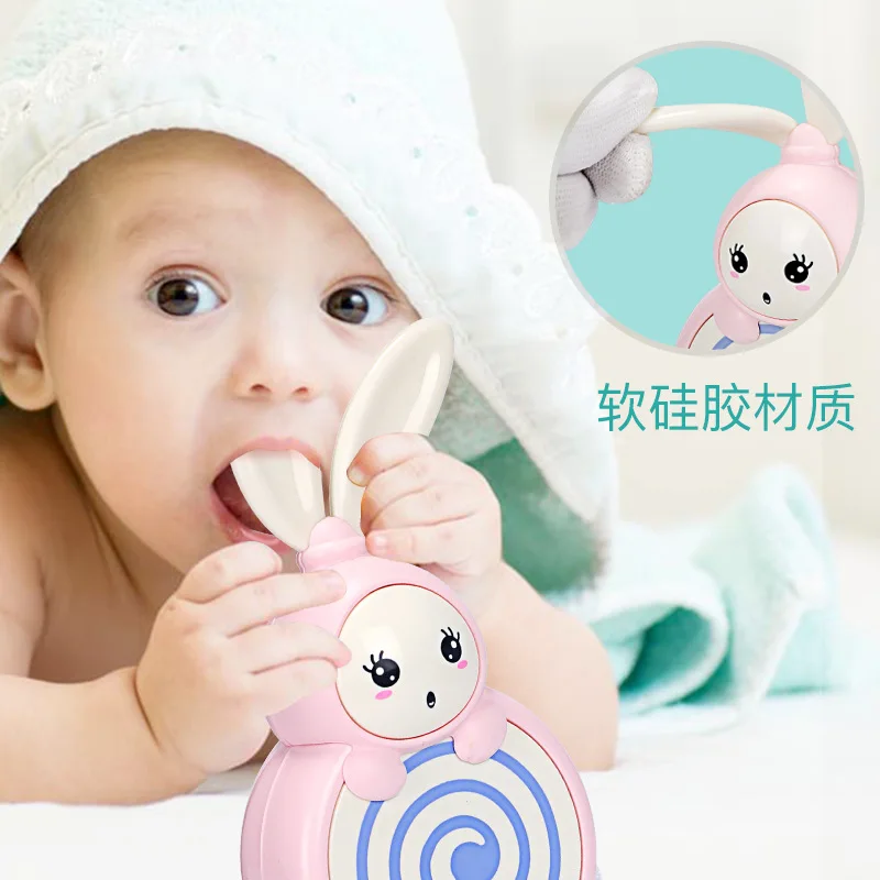 Xin si te Infant Rattle-drum Cartoon Rabbit Drop-resistant Soft Silcone Molar Children'S Educational Toy