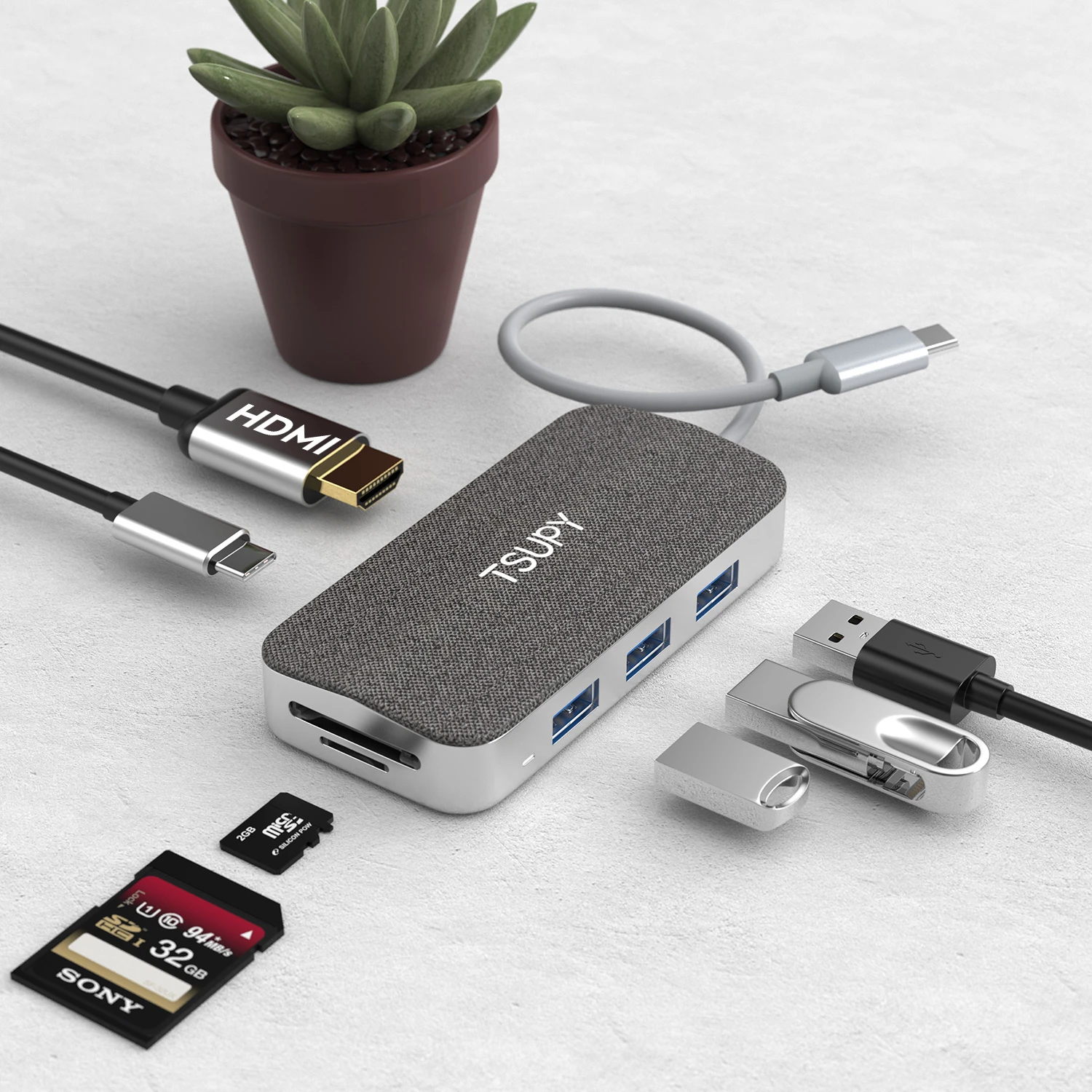 TSUPY 7 в 1 USB C концентратор типа C к HDMI USB 3,0 SD/TF кардридер питания для Macbook Pro samsung Tab S4