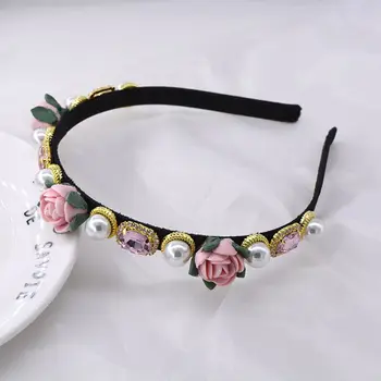 

Baroque Flower Headband Faux Crystal Rhinestone Pearl Hair Hoop Bridal Headwear