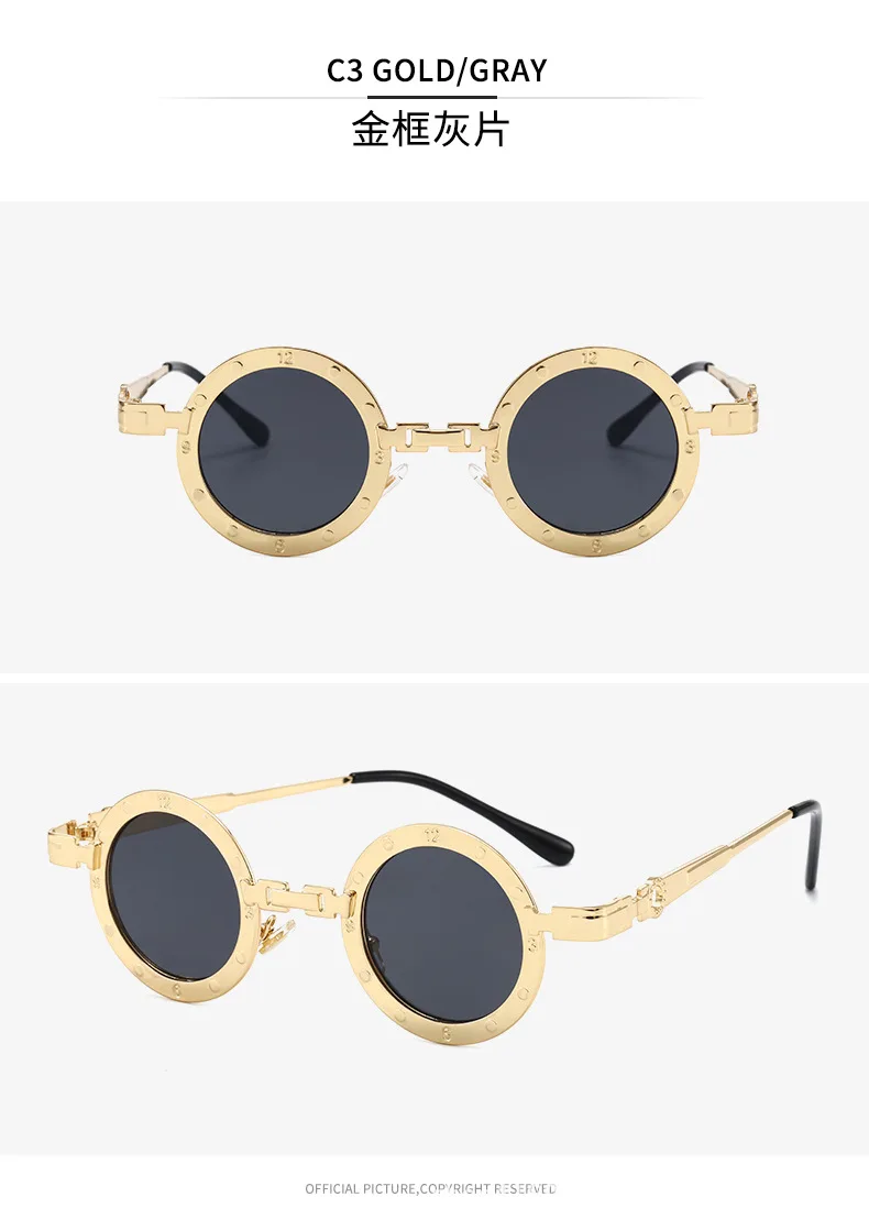 Tidien, маленькие круглые солнцезащитные очки,, Ретро стиль, Ретро стиль, металл, для женщин, люкс класс, новинка, UV400, женские черные солнцезащитные очки, стимпанк 2519 - Цвет линз: C3 Grey