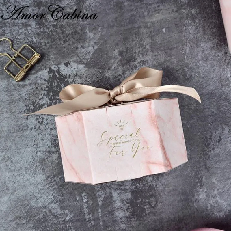 

50pcs European hexagonal marble style gift box baby shower birthday party candy box sweet chocolate box wedding like decoration