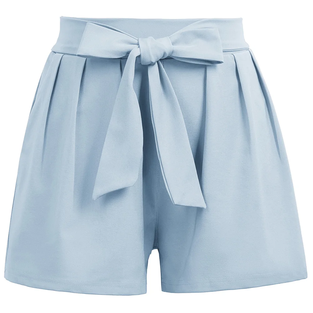 Light Blue Grace Karin летние женские повседневные шорты с эластичным поясом, декорированные шорты, женские однотонные короткие шорты на пуговицах - Цвет: Light Blue