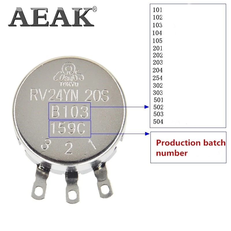 AEAK RV24YN20S RV24YN20S-B502 5 к потенциометр RV24YN 502 5 к однокатушный потенциометр из углеродистой пленки RV24YN