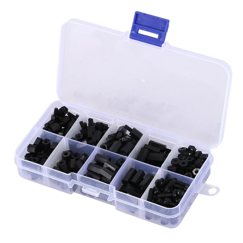 

300pcs M3 Nylon Hex Screw Nut Spacer Standoff Varied Length Assortment Black
