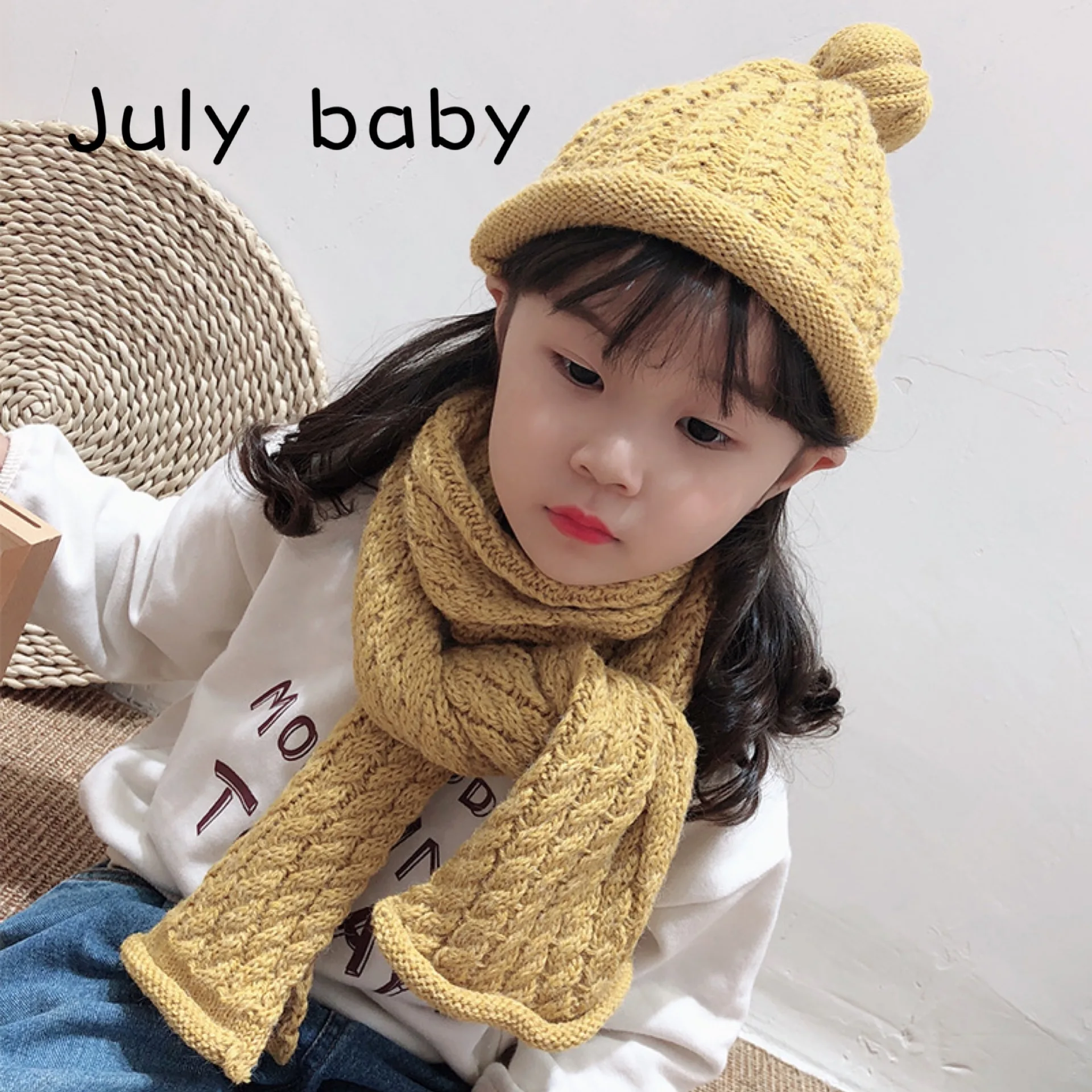 

July baby trend children scarf autumn and winter hat suit new baby warm and comfortable soft girl woolen pumpkin hat scarf suit