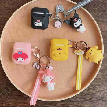 

Cute For AirPods 2 Case cartoon with keychain Accessories Silicone Case For Airpods case Bluetooth Earphone Cover with key ring