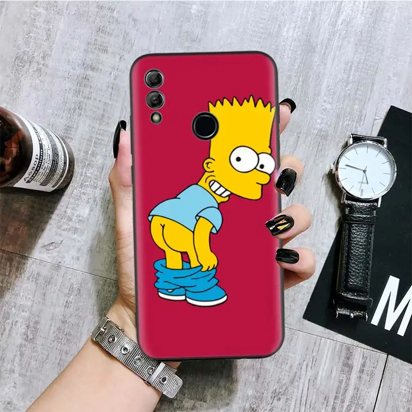 Funny Homer J Simpson Black Cover Phone Case for Huawei Y9 Y5 Y6 Y7 2019 Honor 3