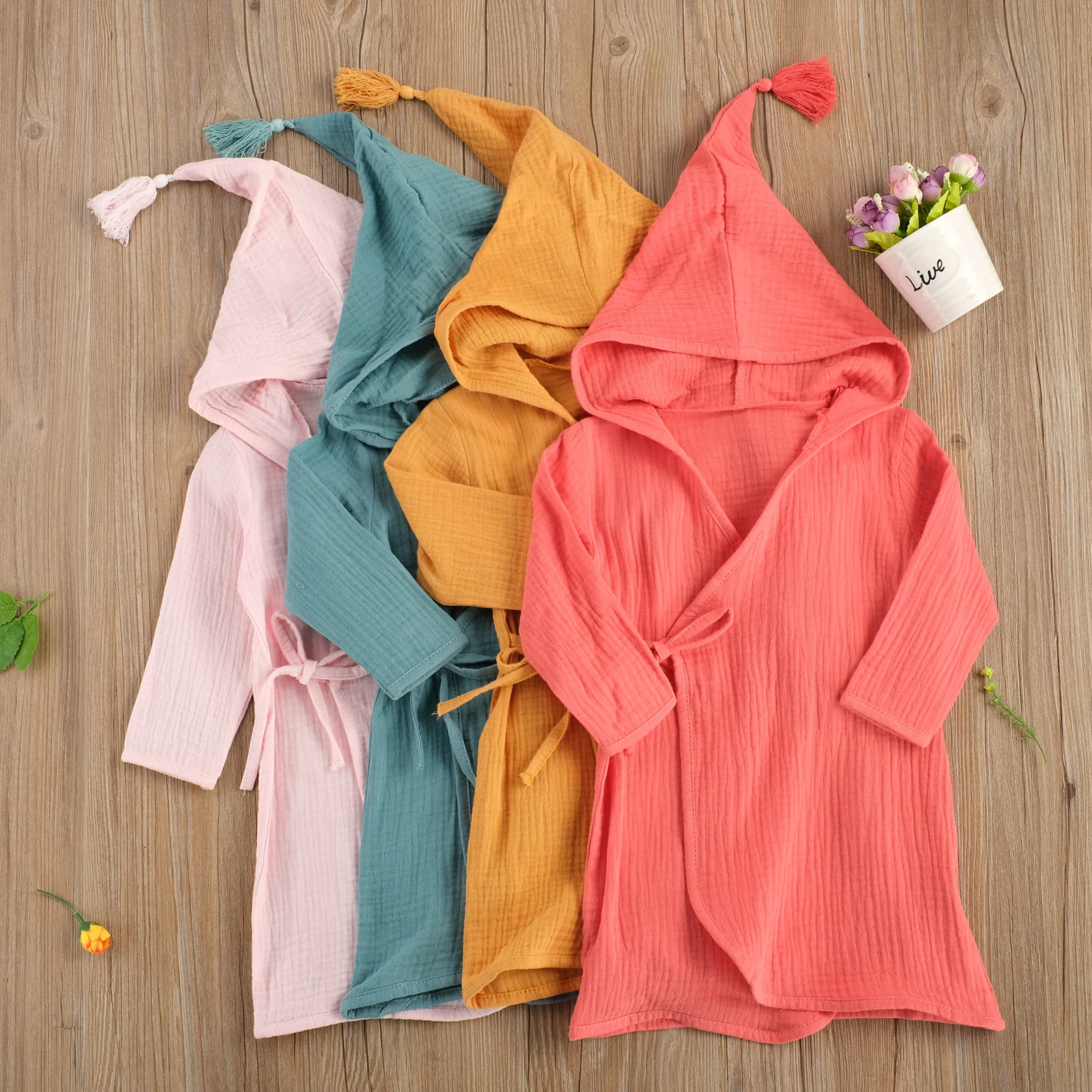 Bata de baño con capucha de encaje para niños y niñas, pijama de burbujas, bata de algodón para baño de Color sólido, trajes de baño de casa