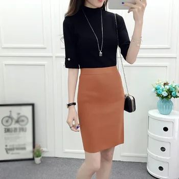 

ETOSELL Casual Women Knee-Length Skirt Autumn Winter Women High Waist Knitted Skirts