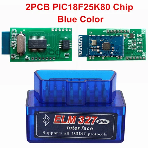 Новейший диагностический инструмент ELM327 V1.5 Bluetooth OBD2 ELM 327 Bluetooth V1.5 PIC18F25K80 Автомобильный сканер кода поддержка протокола J1850 - Цвет: Blue 2PCB