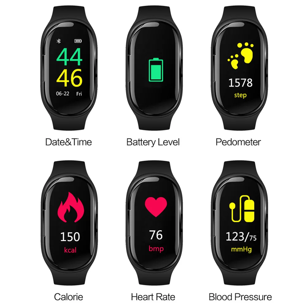 Smart Watch Color Screen Bracelet Double Bluetooth with Stereo Earbud Smart Watches -Drop